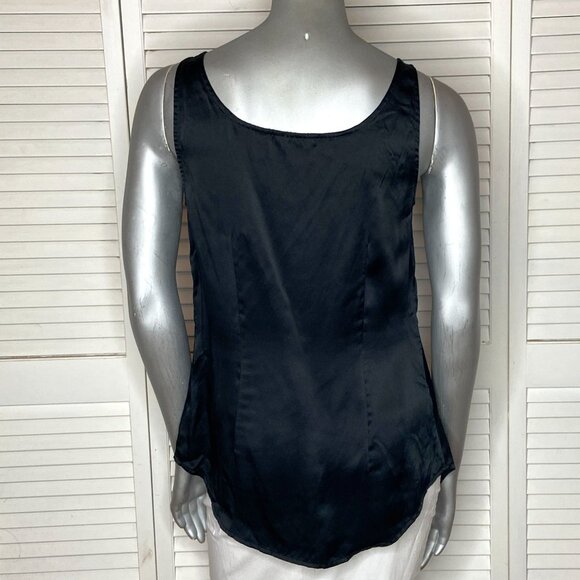 Martin + Osa Black 100% Silk Sleeveless Button Front Ruffled Scoop Neck Blouse 6 - Picture 5 of 7